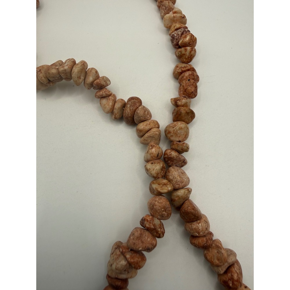 Vintage Natural Stone Chip Necklace Long Boho Terracotta Brown Tumbled Nugget